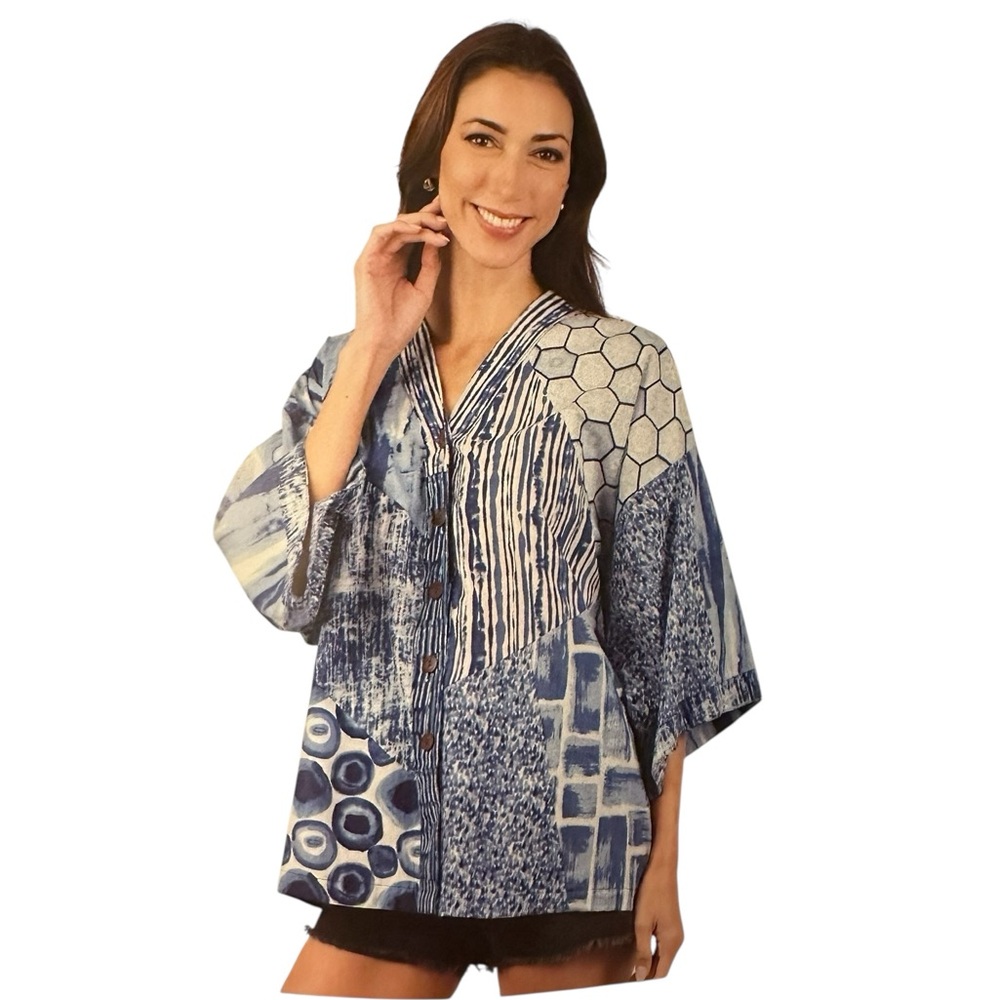 Sacred Threads Blue and White Patchwork Blazer - image 6